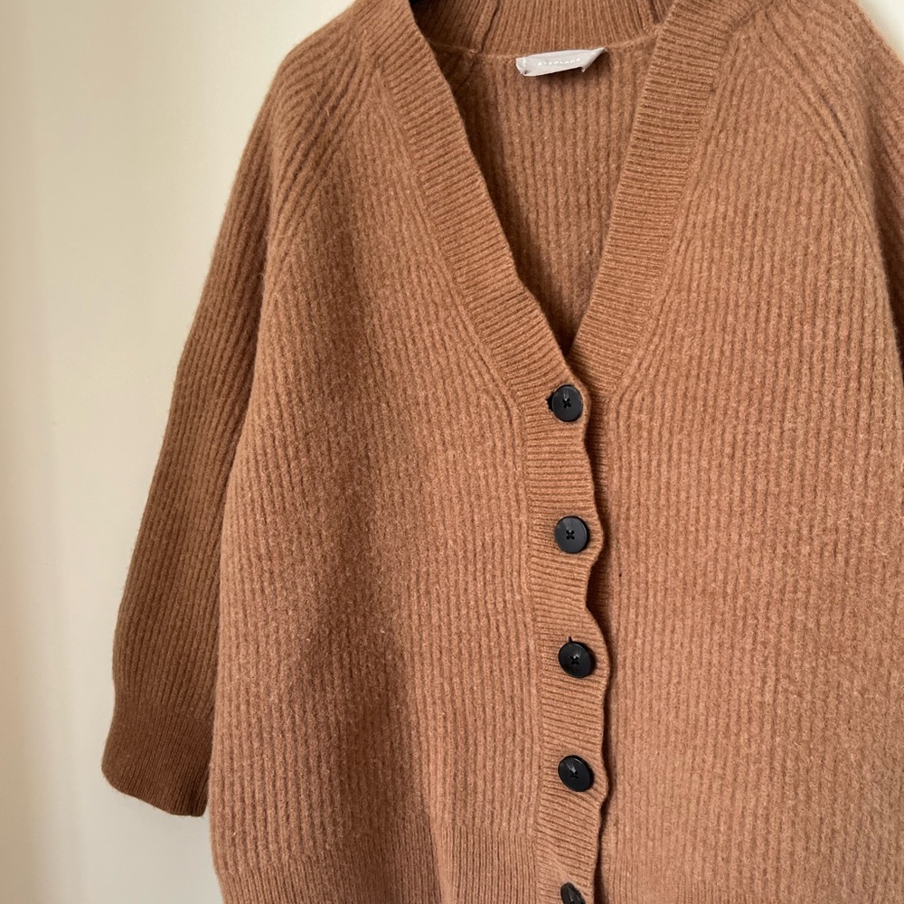 Everlane Brown neutral 100% Wool cozy Ribbed Women's Cardigan XL - Picture 4 of 11